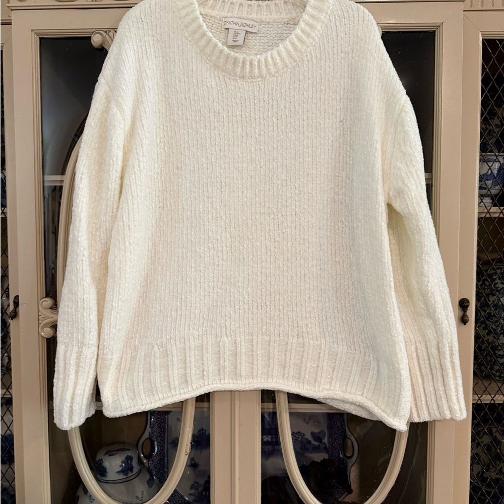 Cynthia Rowley Ivory Ribbed Crewneck Sweater